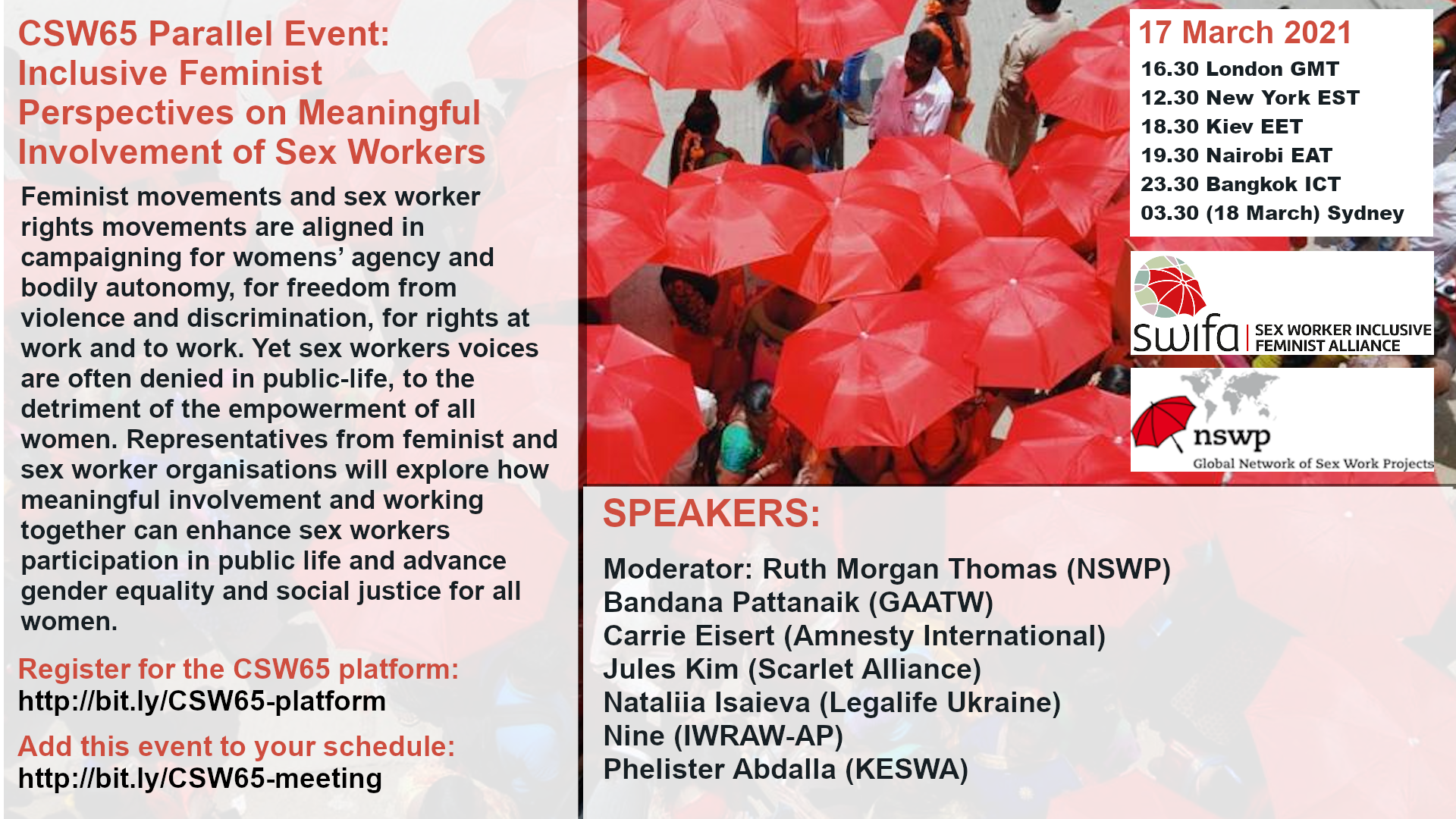 NSWP CSW65 event A flyer for the NSWP CSW65 event