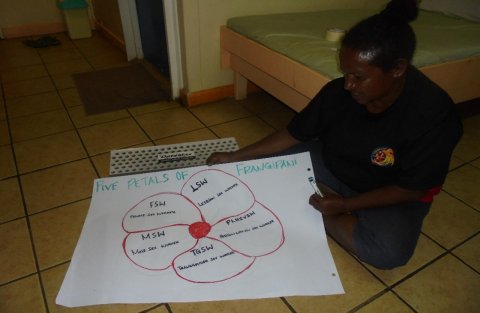 Member of Friends Frangipani with a drawing of the flower Member of Friends Frangipani with a drawing of the flower