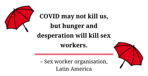 A quote saying that COVID may not kill sex workers, but hunger and desperation will.